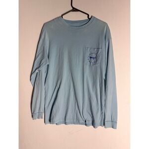 Coastal Cotton Mens Long Sleeve Pocket T-Shirt Blue Fish Graphic Size Medium